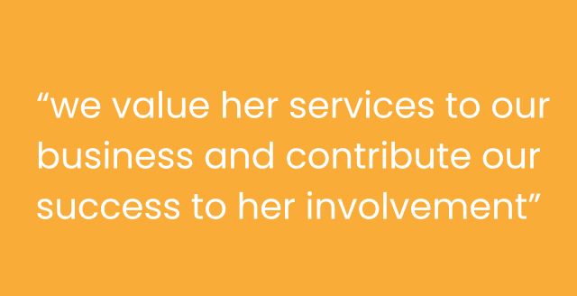 testimonial header (2) A client testimonial praising AI Blueprint’s services for contributing to business success. The quote reads, "We value her services to our business and contribute our success to her involvement."